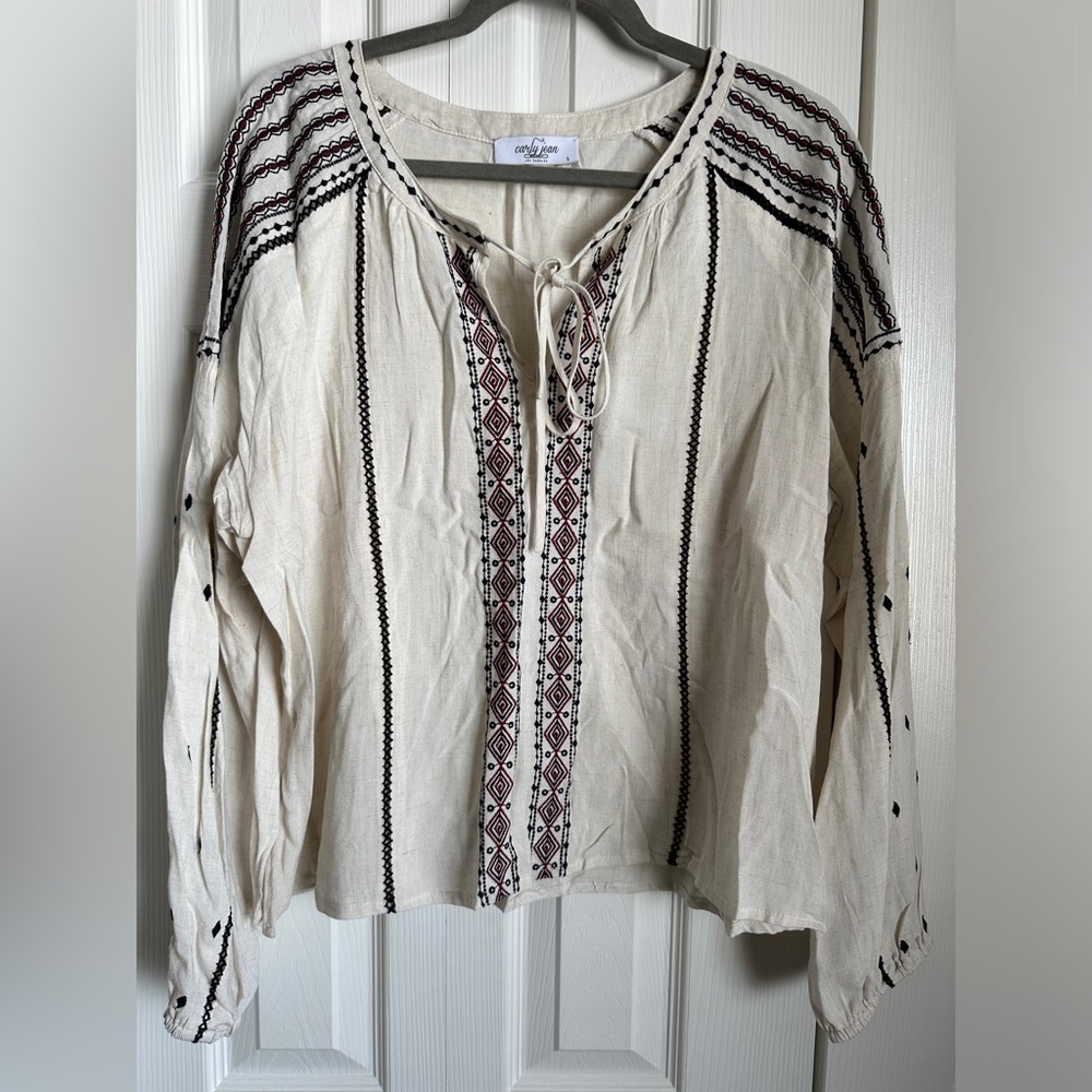 CJLA “Ivy” Embroidered Boho Blouse, size Lg
